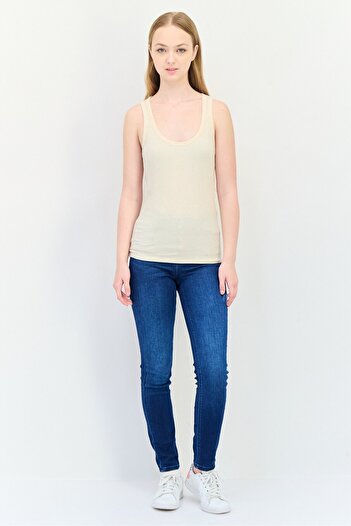 aerie Women Scoop Neck Sleeveless Ribbed Tank Top, Beige