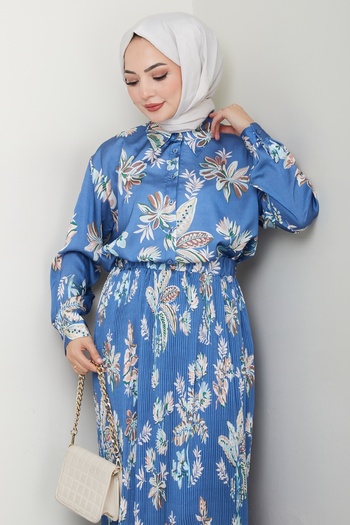 InStyle Σετ με σατέν Floral Indigo Πλισέ Φούστα