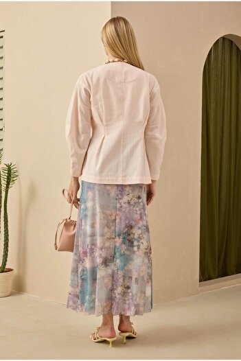 HEQA Çan Tül Etek Floral Desen Mavi
