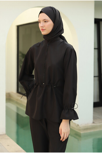 HEQA Μαγιό Hijab με φαρδιά μανσέτα μαύρο