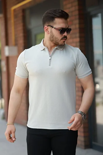 novafems Men's Zipper Collar Short Sleeve T-Shirt