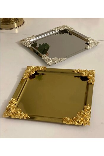 SEVA ÇELİK Square Service and Presentation Table with Gold and Silver Four Edge Accessory