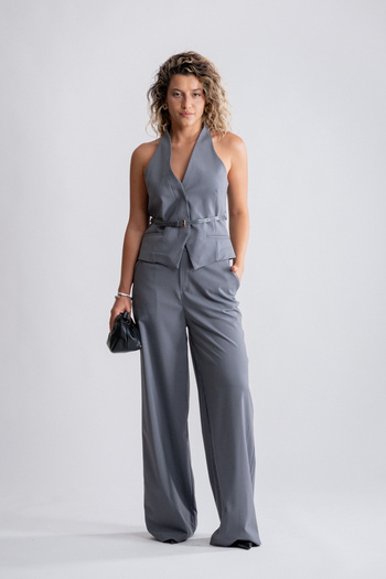 SEPANU COLLECTION Kadın Çizgili Kemerli Yelek Pantolon Takım