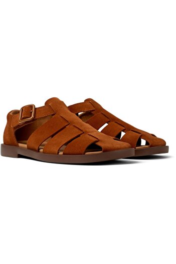 CAMPER Men's Brown Genuine Leather Sandals with Hook And Loop Straps & Non-Slip Sole for Daily Wear Don