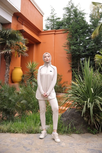 Ryzi Moda Γυναικεία Αθλητική Φόρμα Hijab Σετ με φερμουάρ Διπλό Σετ