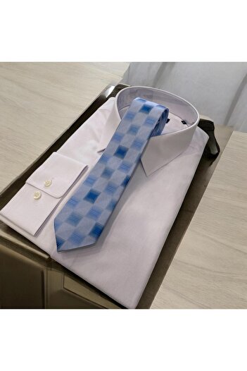 Sarar Plaid Pattern Light Blue Gray Tie