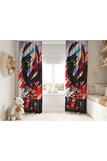 Şen Dekorasyon F1 Car and Helmet Children's Background Curtain