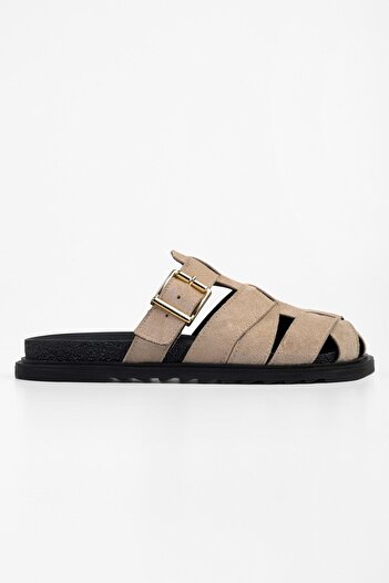 Shoeberry Γυναικείες παντόφλες Vion Mink Suede με λεπτομέρεια με αγκράφα