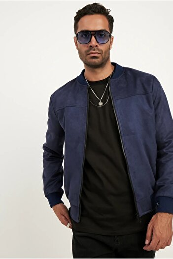 MEECY Ανδρικό τζάκετ Navy Blue Suede College