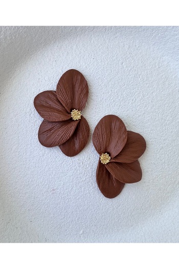 ACCESSORY Gold Detail Brown Flower Earrings Design Earrings