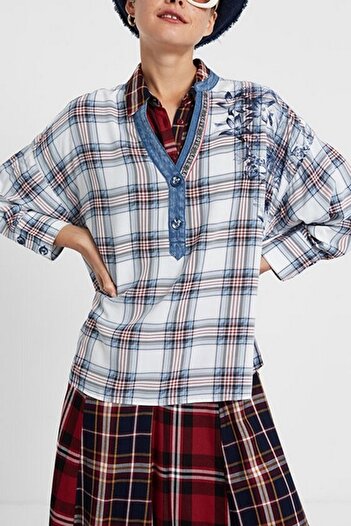 Desigual Augustina viscose blouse with checkered print, Multicolor, M