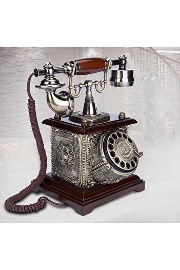 Generic Antique Retro Landline Phone with Wooden Base & Drawer – Vintage Corded Desk Telephone