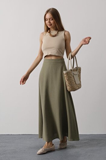 Edolika Eyesof Linen Skirt - Khaki