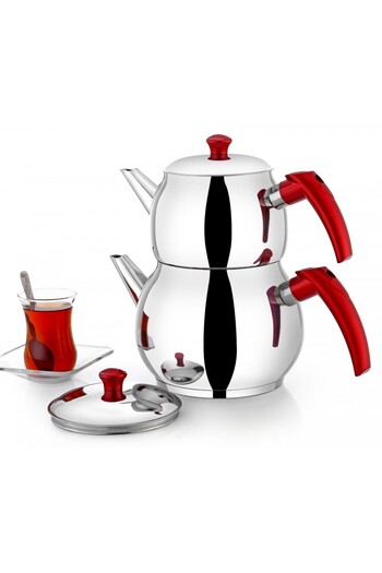 Raymond Medium Size Globe Stainless Steel Teapot Set-Red