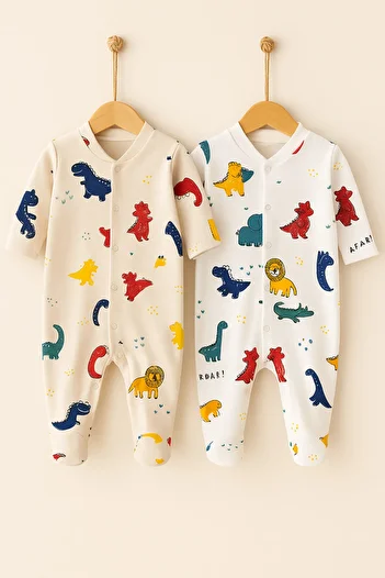 Minytrendy Set of 2 Newborn Baby Boy Jumpsuit Patterned Snap Booties Jumpsuit Hospital Release Baby Gift