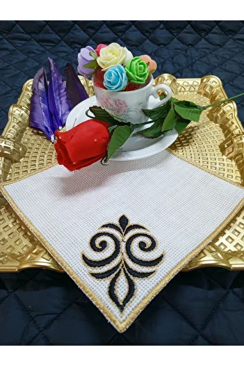 NAKIŞ ATÖLYESİ Maraş 1 Ecru Cocktail Napkin and Coffee Presentation Napkin 6 Pieces