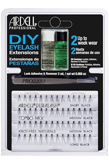 Ardell Diy Eyelash Extensions With Lash Adhesive And Remover 2ml Combo Pack - Black, Short, Medium And Long