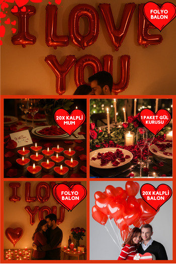 Baloncu Dede Red Heart Balloon Romantic Set Anniversary Valentine's Day Marriage Proposal Supplies and Ornaments