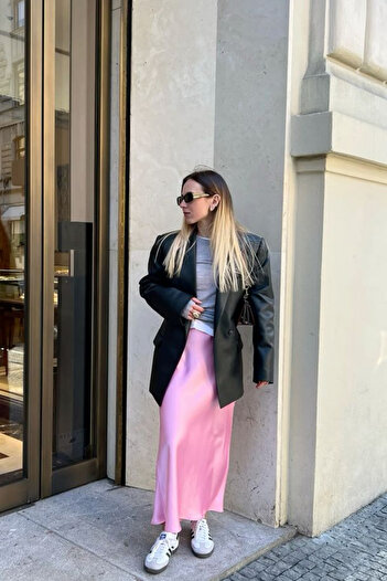 thesunfyre FEMEII Fusta elegantă de vară din satin de lungime midi