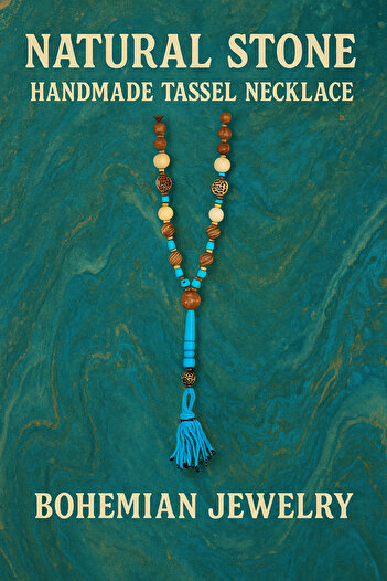 Enjoy Blue Tassel Handmade Ethnic Necklace with Natural Stone Wooden Beads