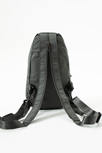 Sanmorris 6005 Unisex Parachute Fabric Water Resistant 3 Compartment Body Bag with Cross and Backrest Strap Dark Gray