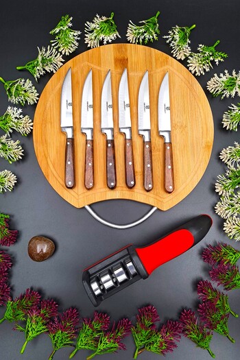SWENCRAFT West Home Luxury Steak Meat Kitchen Fruit Knife Set & Presentation Cutting Board & Sharpening Apparatus 8-Piece Dowry