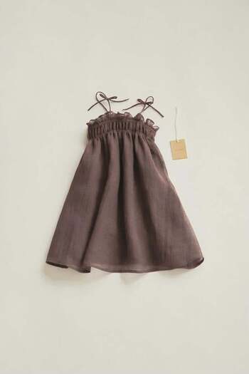 Magu Girl's Brown Thin Strap Linen Dress