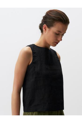 Jimmy Key Round Neck Sleeveless Linen Blouse