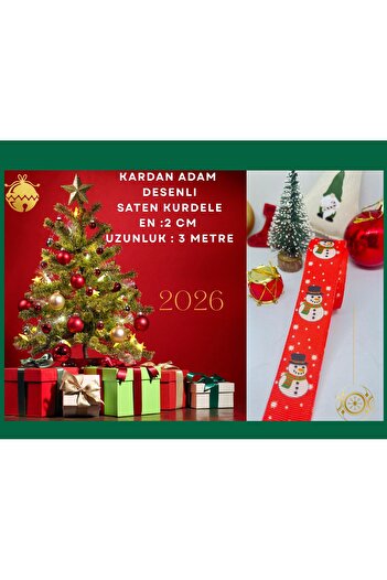 BERG ATELIER New Year's Ribbon 2cm X3 m Snowman Patterned New Year's Packages