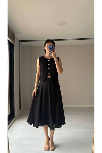 Nisan Triko Valonlu Midi Length Lined Skirt