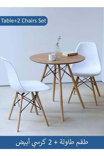 Taimi 3-Piece Dining Set Compact Mid-Century Modern Wooden Table, 80x80x72cm - 2 White chairs Set
