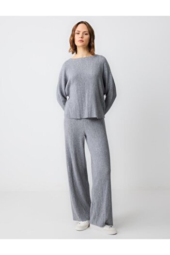 Jimmy Key High Waist Line Patterned Wide Leg Knitted Pants