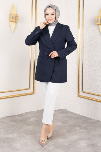 Tesettür Dünyası Κανονικό μπουφάν Blazer TSD250179 Navy Blue