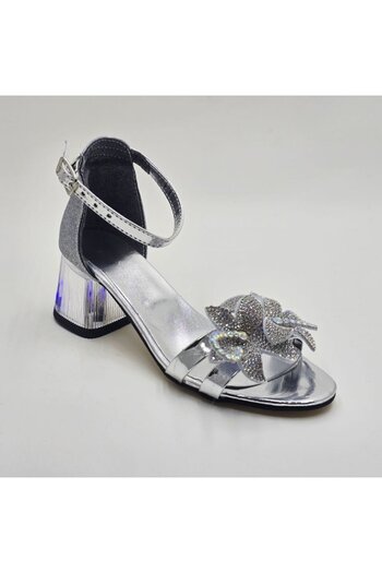 Tarz Çocuk Silver Flower Heeled Girl's Evening Dress