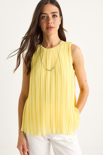 Bianco Lucci Women's Pleated Metal Necklace Accessory Lined Thick Sling Blouse 60251273