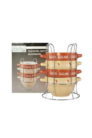 Perfect Home Set of 4 kitchen bowls for goulash with stand, ceramic, 0.75 L, 14x9.5 cm, Perfect Home