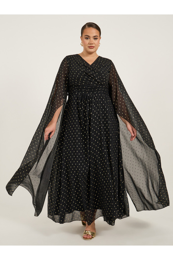 Styli Plus Size Cape Sleeve Pleated Maxi Dress