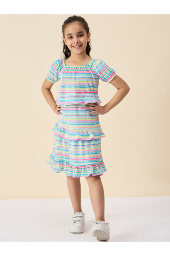 Stylo Bug By Styli Striped Square Neck Tiered Dress with Ruffle Trim