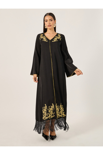 Take Two By Styli Maxi Embroidered Jalabiya with Tassels