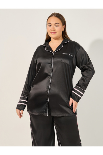 Styli Satin Pajama Set with Piping Detail
