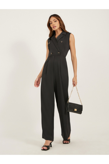 Styli Notch Lapel Double Breasted Wide Leg Jumpsuit
