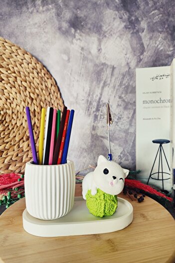 puridadesign Decorative Cute Cat Pen Holder and Note Holder Set, Desktop Gift
