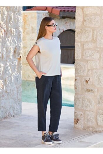 Cossy By Aqua Women's Stone-Anthracite Short Sleeve Button Detail 2-Piece Sports Suit 25713