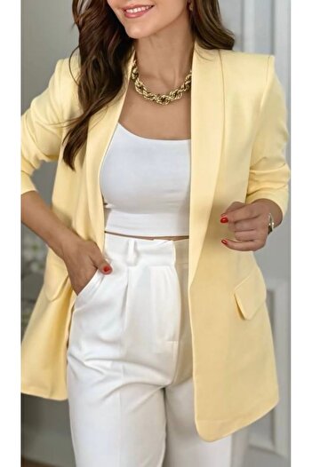 CEYDA AYAZ Sarı kolu büzgülü blazer