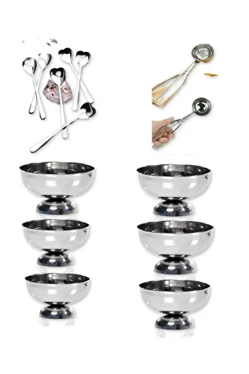 sui home Suihome 13 Piece Heart Ice Cream Set 6 Piece Steel Bowl 6 Piece Heart Spoon 1 Piece Ice Cream Serving Spoon