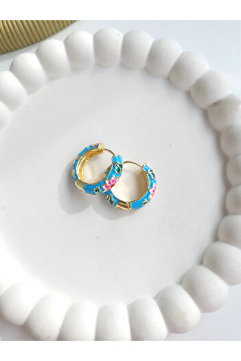 1881 STORE Steel Gold Blue Botanical Earrings