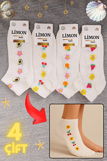 Limon Socks Дамски чорапи (4 чифта) Памучни детски чорапи с шарка, къси чорапи до глезена