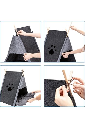 CHIRASO CHIRASO Cat Tent, Teepee Design, Felt, Grey