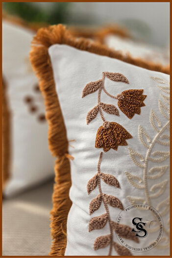 SasoHome Beauty Flowers Punch Embroidery Patterned Linen Throw Pillow Cover