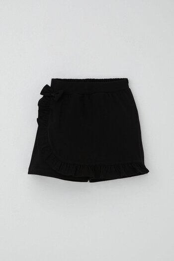Breeze Girl's Shorts Skirt with Bow Accessory and Ruffles, Age 6-10, Black